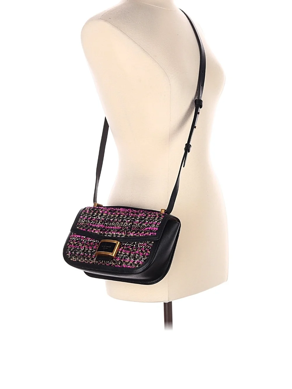 kate spade Black and Pink Tweed Leather-Trim Crossbody Bag